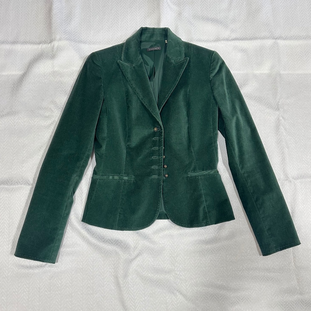 Tahari Velvet Blazer, Size 2, Green